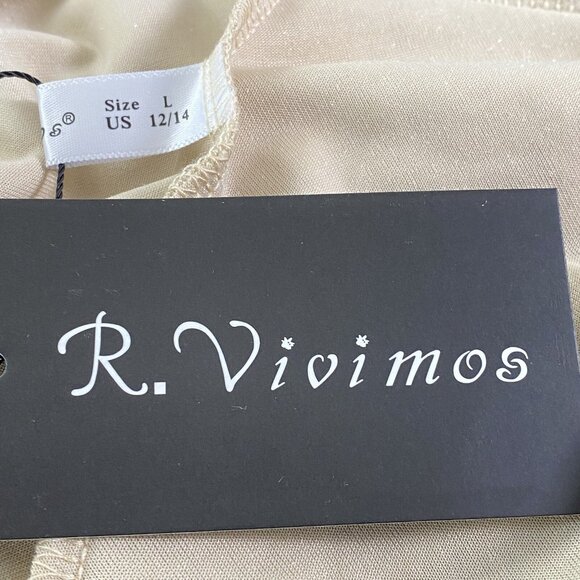 NWT R VIVIMOS Women Velvet V Neck Mini Dress Sz XL Cream Straps Sexy Party 60-12 - Picture 15 of 16